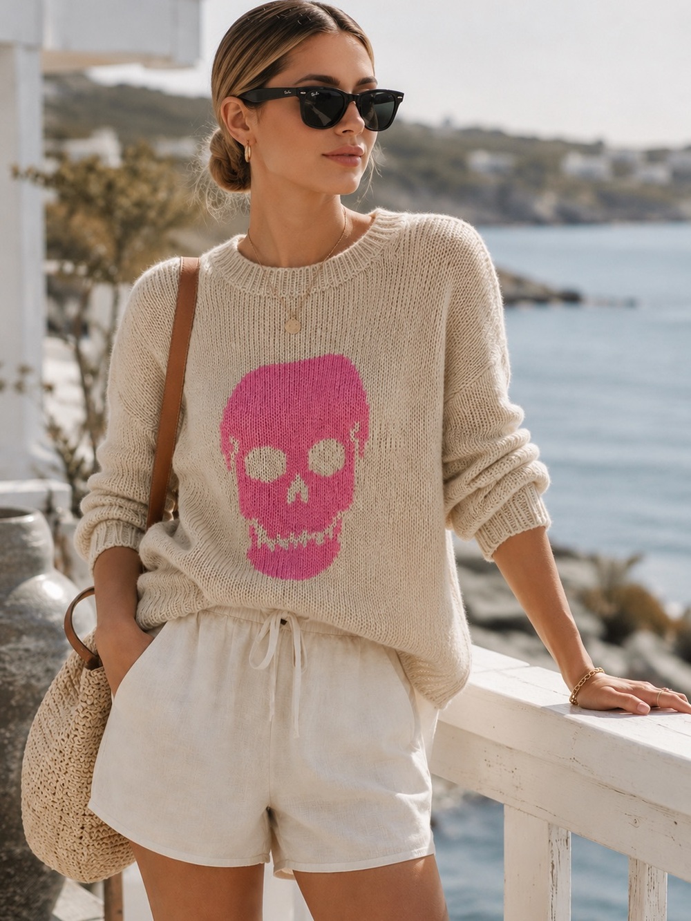 Rare! Wooden Ships Pink Skull Knit Mohair Wool Blend Crewneck Sweater.     15